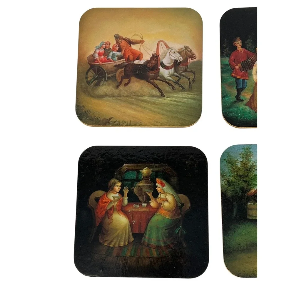 Souvenir from Russia Coaster Set of 6 Unisex Multicolor Folk Art Traditional